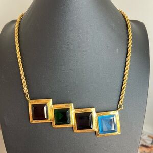 Vintage Glass & Gold Tone Necklace w/S-Clasp 21” D9